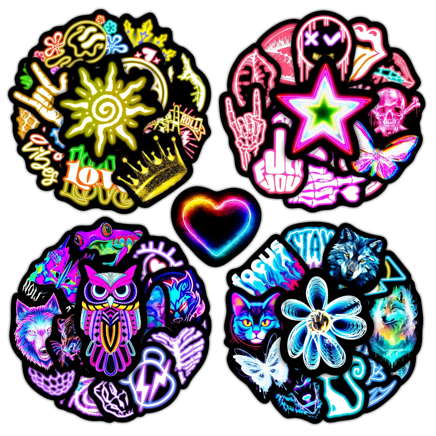 70 Neon Water Bottle Stickers for Kids and Adults