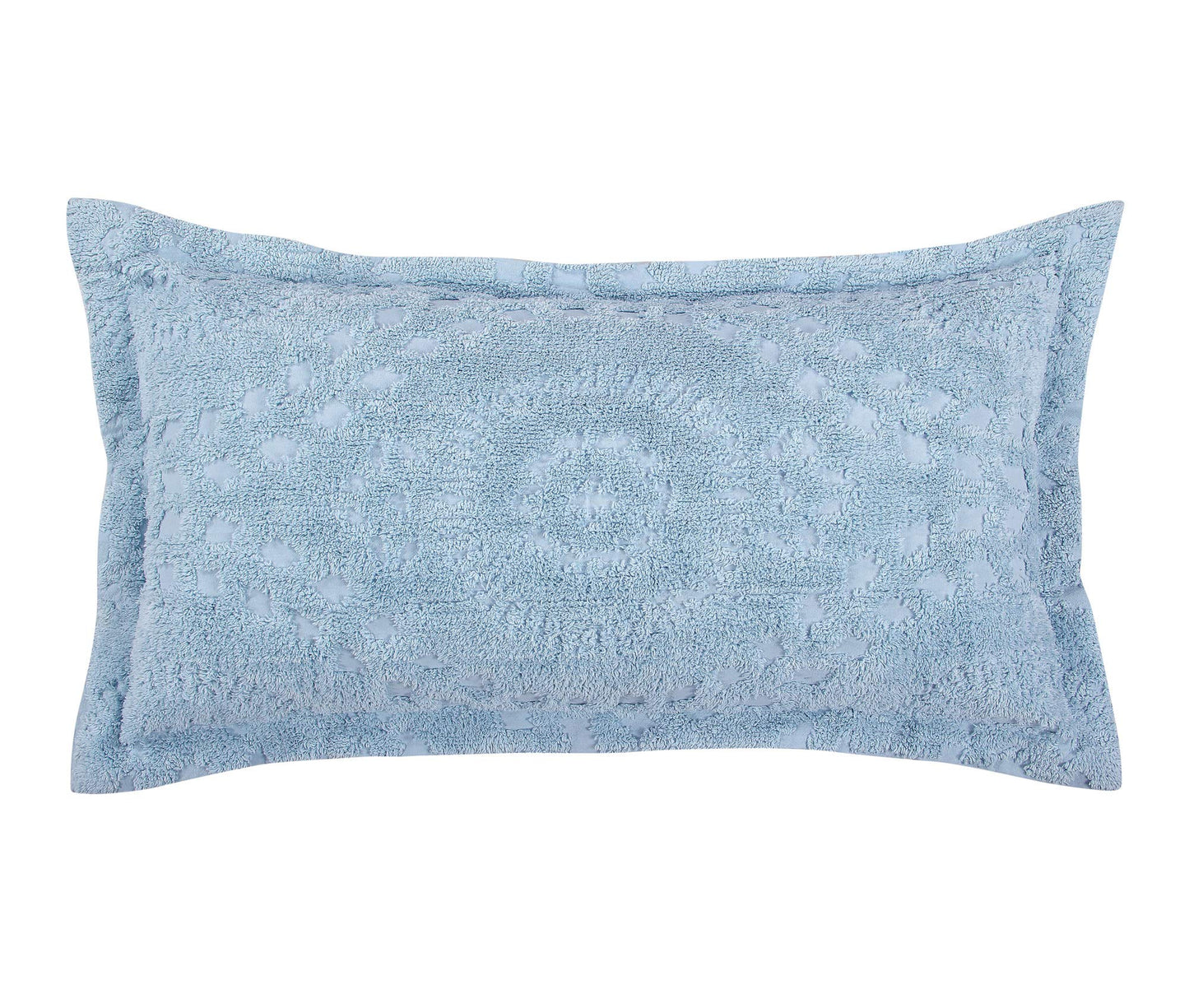 Rio  Bed Linen Set with Chenille Bedspread and Pillow Sham, Soft Cotton Floral Bedding, Light Blue, King Size
