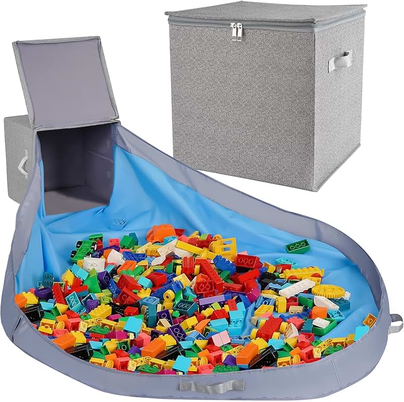 Kids' Toy Storage Box with Play Mat, Pebble Gray