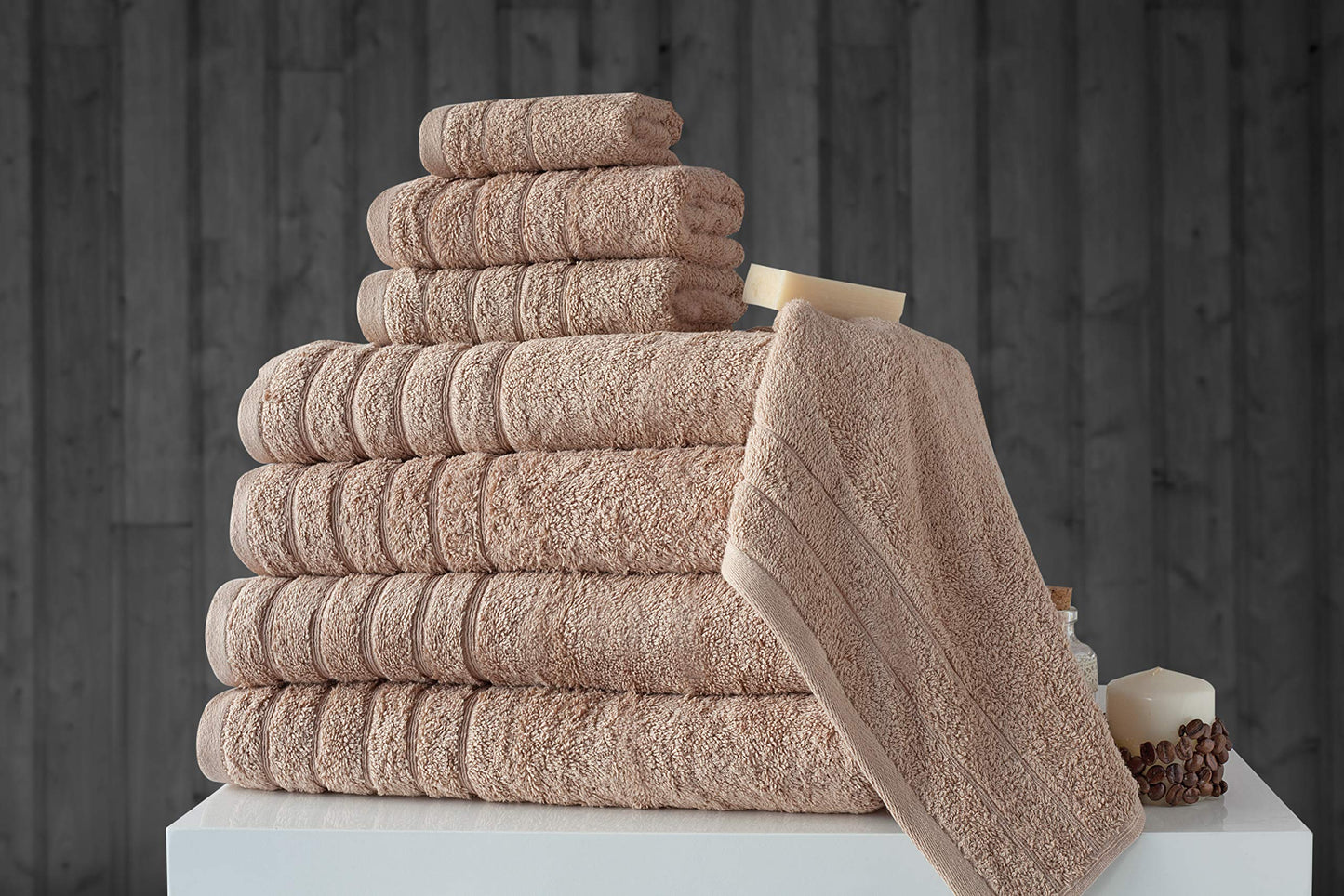  Towel Set for Bathroom, 100% Turkish Cotton, Quick Dry, Soft and Absorbent Bath Towels, Hand Towels, and Washcloths, Barnum  8-Piece Set Beige)
