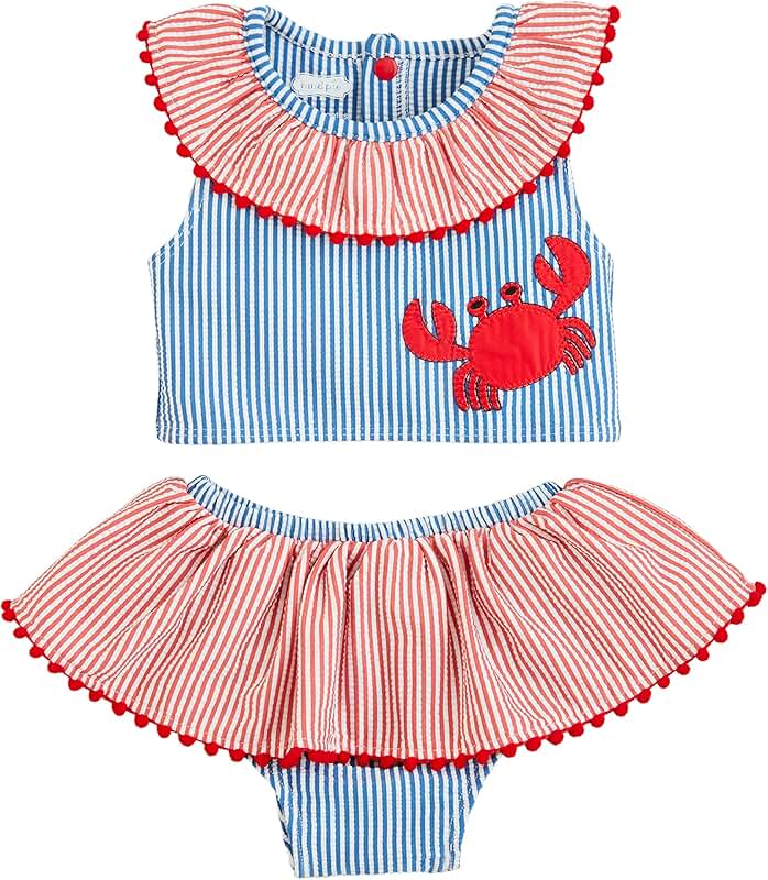 Baby Girls Seersucker Crab Swimsuit 2 Pieces
