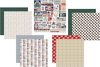 Baseball Scrapbook Paper Set with Field and Player Designs