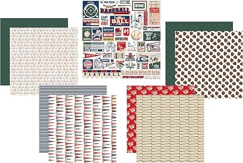 Baseball Scrapbook Paper Set with Field and Player Designs