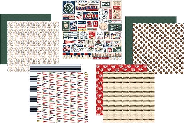 Baseball Scrapbook Paper Set with Field and Player Designs