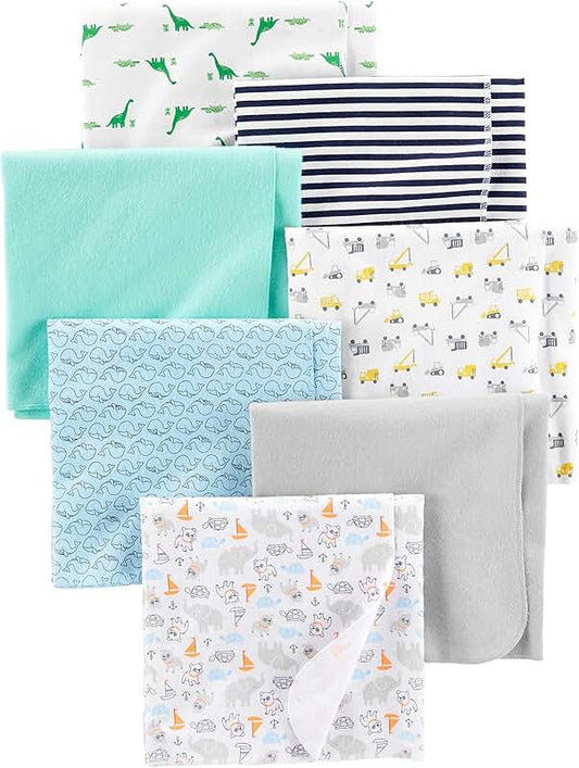Set of 7 unisex baby flannel blankets