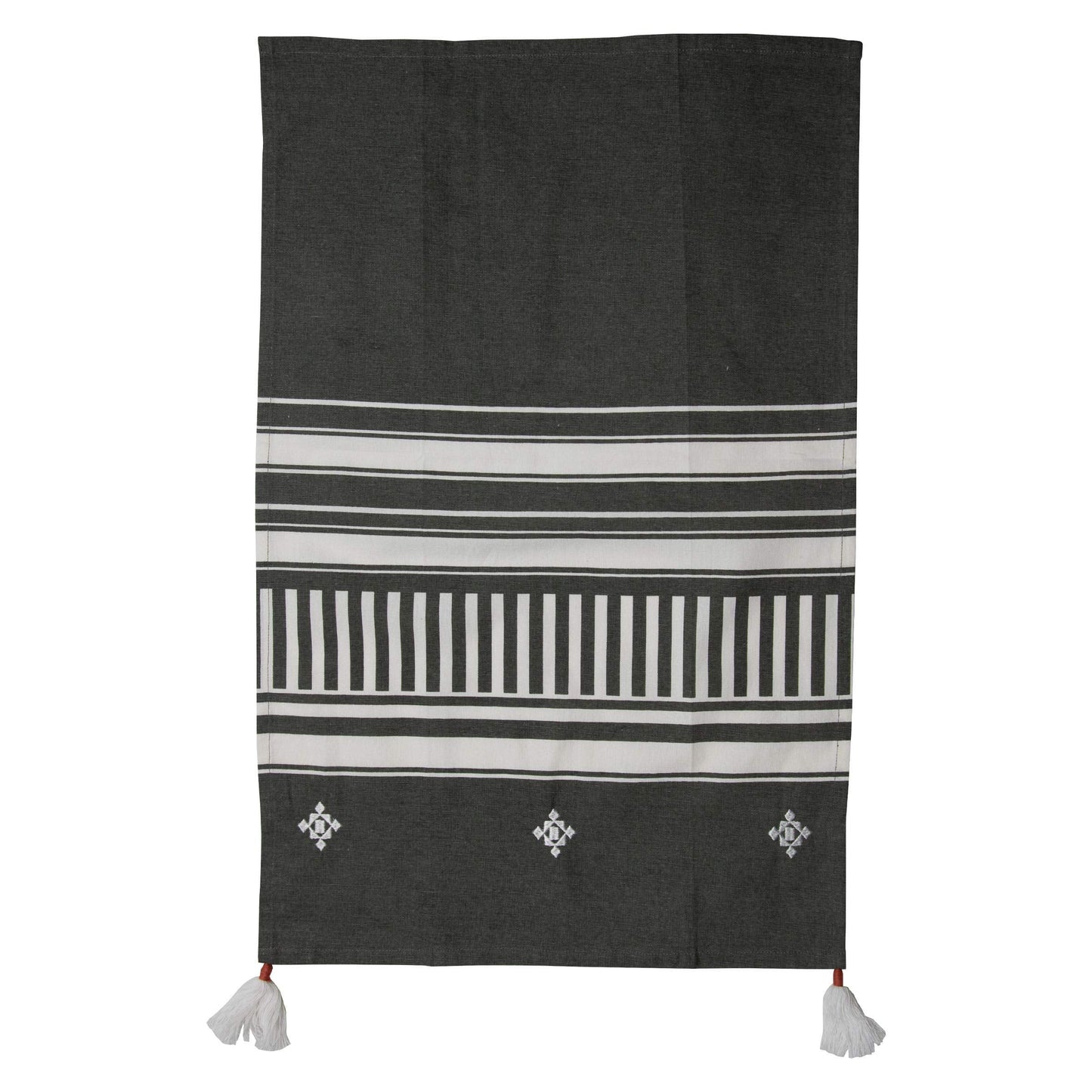 Gray Striped 27 x 18 Inch Woven Kitchen Tea Towel with Hand Swen Tels