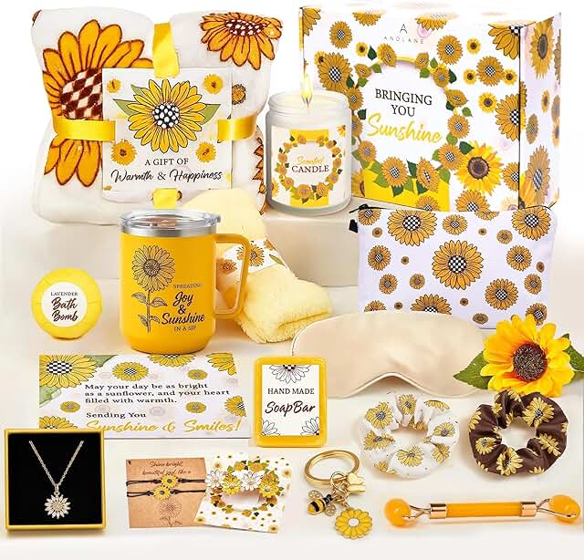 Sunflower Gift Basket for Women, 18 Pieces