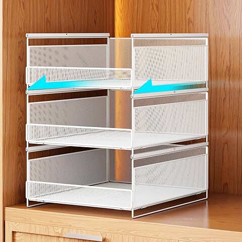 Three-Tier Metal Closet Organizer with Drawers