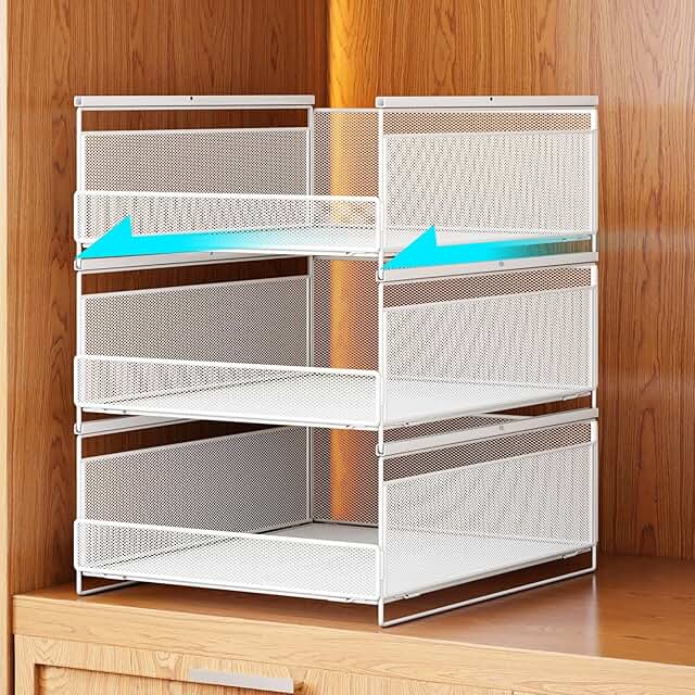 Three-Tier Metal Closet Organizer with Drawers
