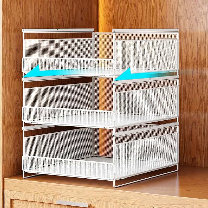 Three-Tier Metal Closet Organizer with Drawers