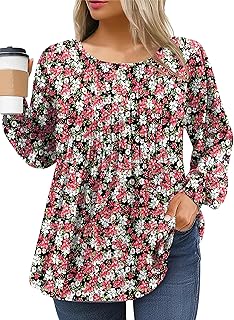 Plus Size Long Sleeve Pleated Crew Neck Tunic