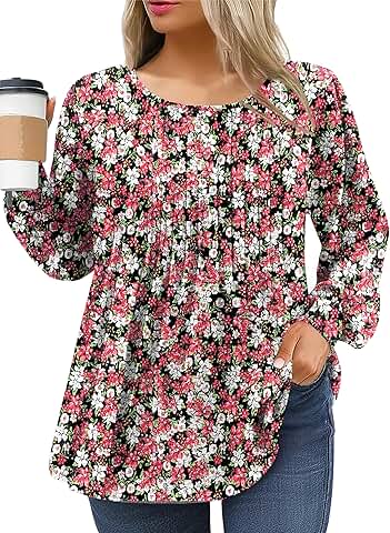 Plus Size Long Sleeve Pleated Crew Neck Tunic