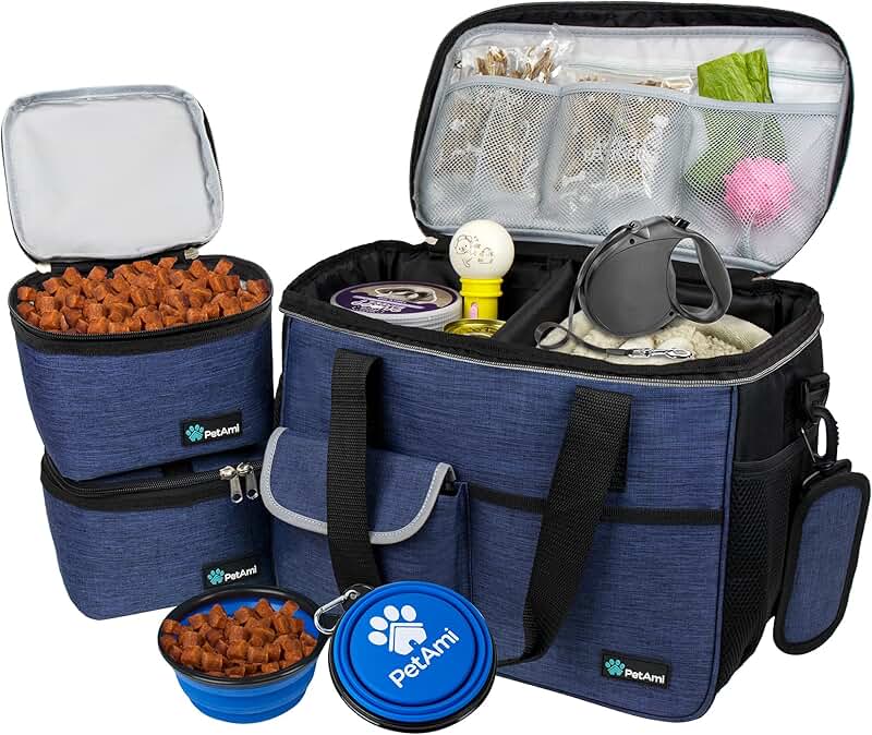 Dog Travel Bag with Food Container and Bowls
