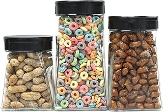 Set of 3 Wide Mouth Glass Storage Jars with Black Lids