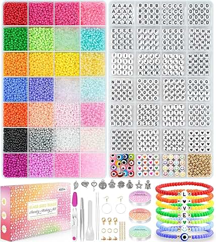 12,000 3mm Seed Beads and 1,000 Letter Beads in 28 Colors