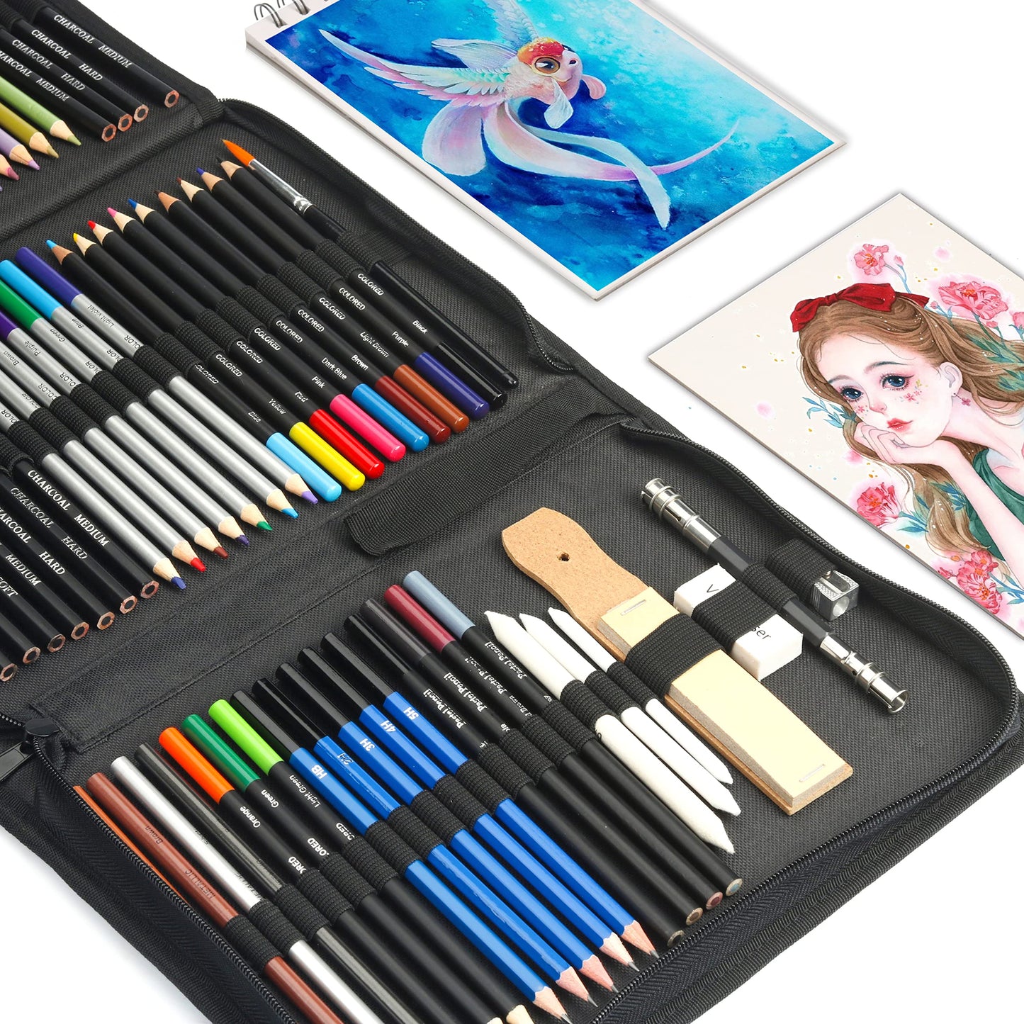 76-Piece Drawing Sketching Kit Set with Sketchbook and Watercolor Paper