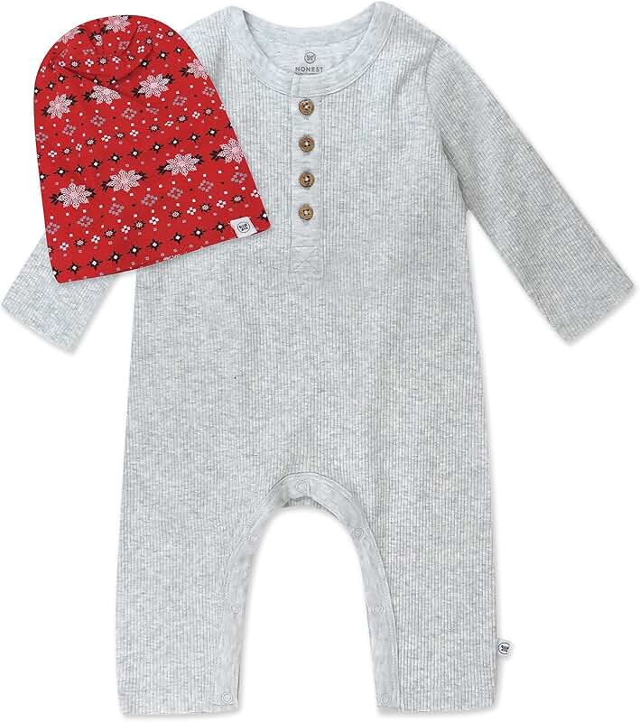 Unisex Baby Long Sleeve Rib Coverall and Beanie Set