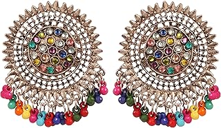 Handcrafted Oxidized Filigree Earrings with Multicolor Stones