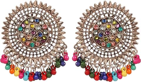 Handcrafted Oxidized Filigree Earrings with Multicolor Stones