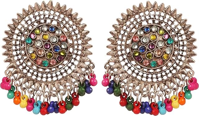 Handcrafted Oxidized Filigree Earrings with Multicolor Stones