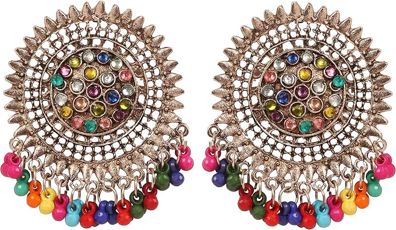 Handcrafted Oxidized Filigree Earrings with Multicolor Stones