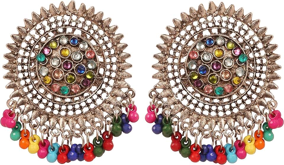 Handcrafted Oxidized Filigree Earrings with Multicolor Stones