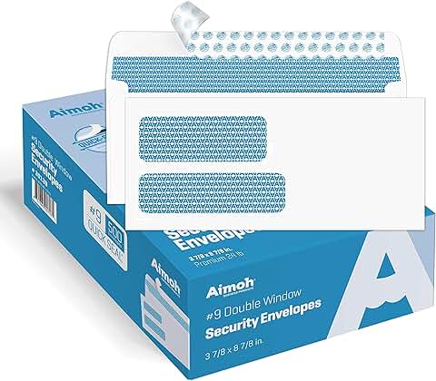 Double Window Security Envelopes, 3-7/8 x 8-7/8, 500 Pack