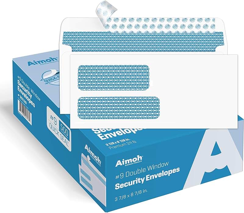 Double Window Security Envelopes, 3-7/8 x 8-7/8, 500 Pack