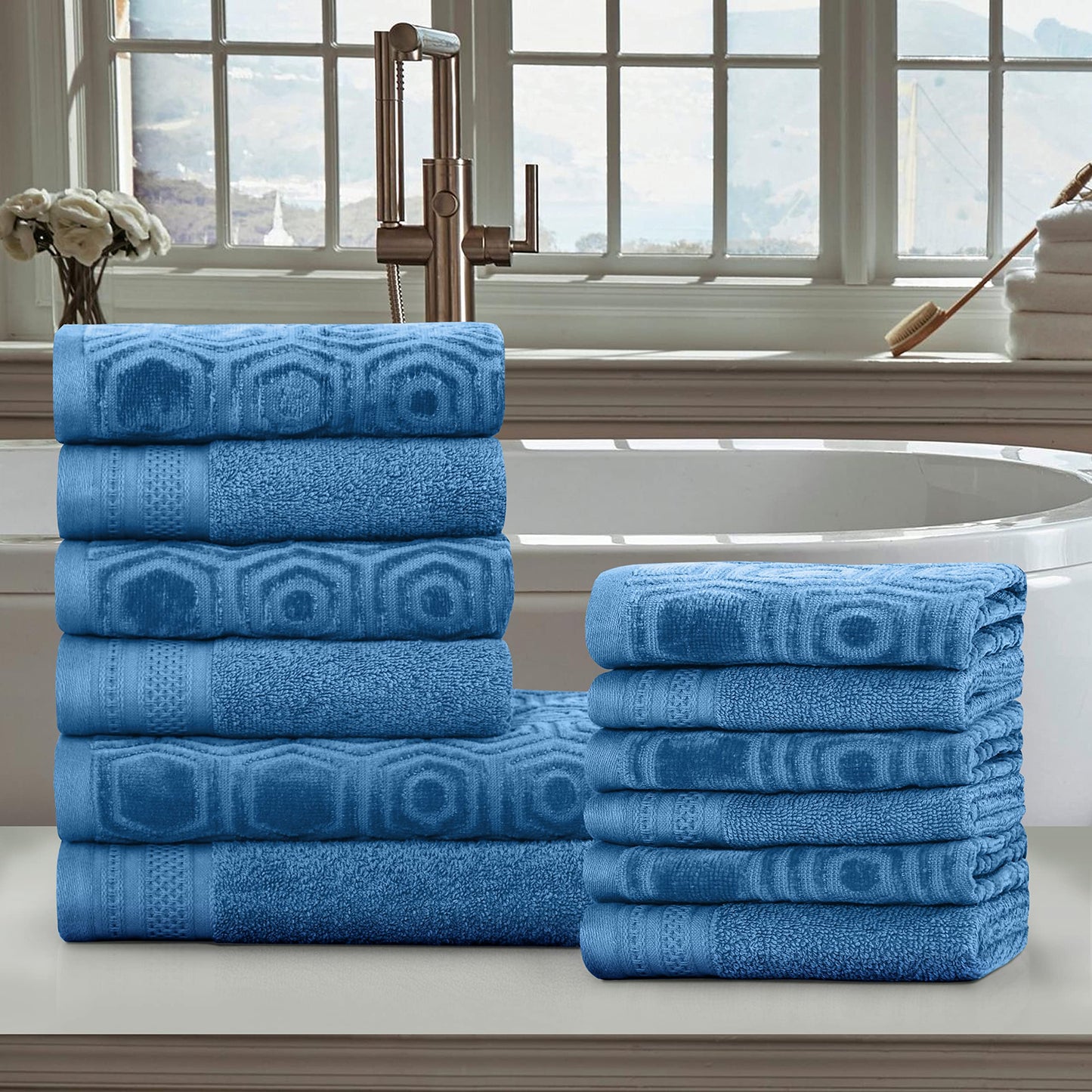 100% Cotton Honeycomb Jacquard Towel Set, 12 Piece, Azure