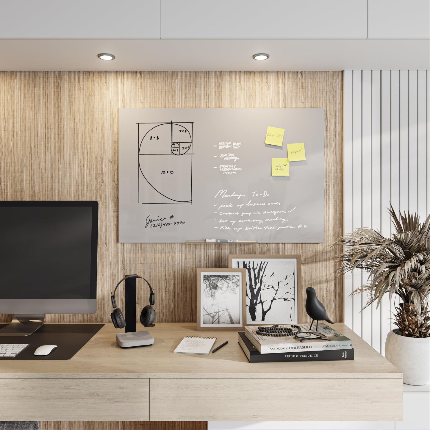 Gray frameless glass dry-erase board, 36" x 24"