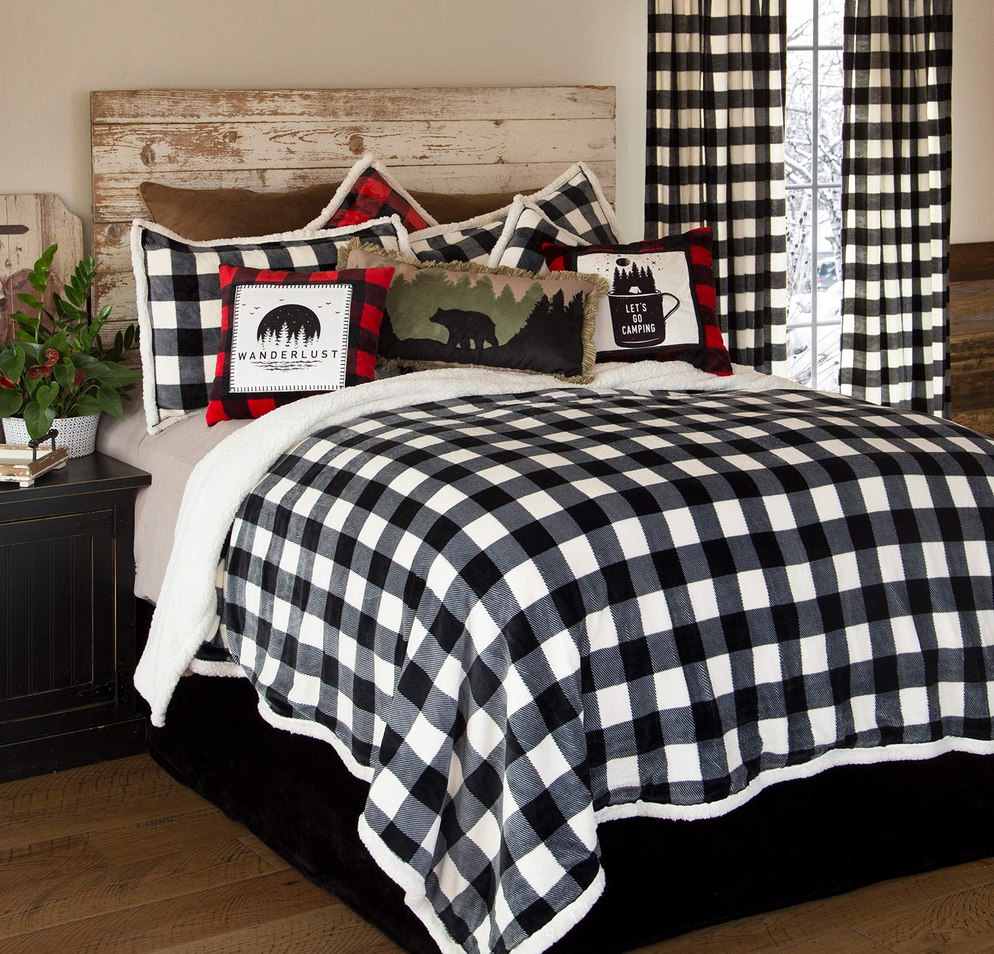Black  White Lumberjack Plaid Comforter Set, White