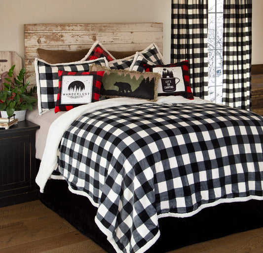 Black  White Lumberjack Plaid Comforter Set, White