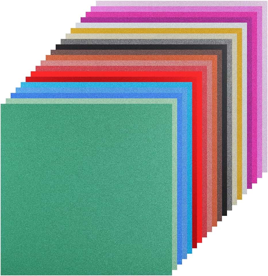 100 Sheets 12x12 Inch Glitter Cardstock in 20 Colors