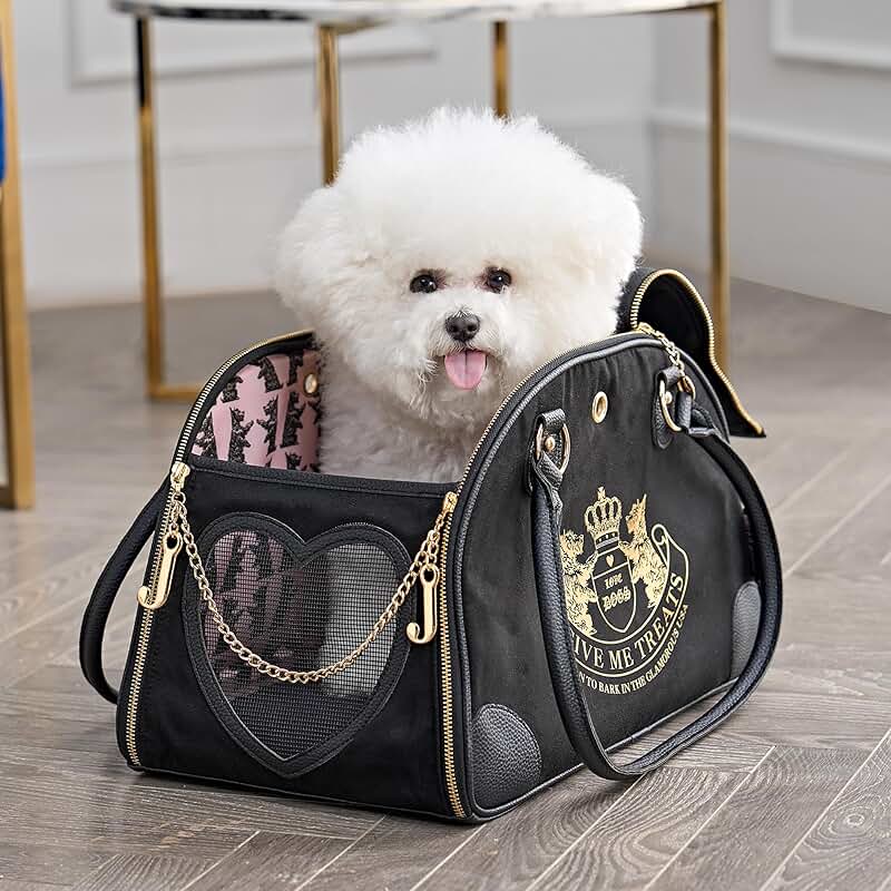 Stylish Black Pet Carrier for Small Dogs and Cats