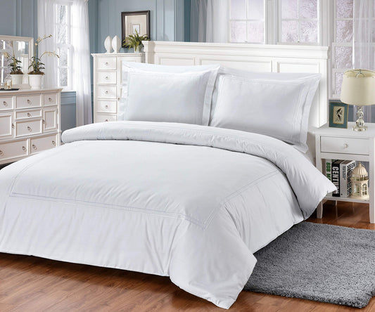 French Hotel Border Pattern, Ultra Soft 200 Thread Count Polyester-Cotton Percale, White, Twin 44-inch, 8 Piece, Bedding Duvet Cover Set for Two Beds