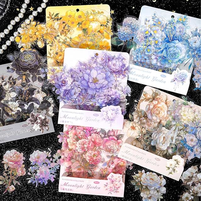 Set of 60 watercolor floral scrapbook stickers