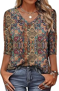 Women's 3/4 Sleeve V-Neck Casual Tunic Top