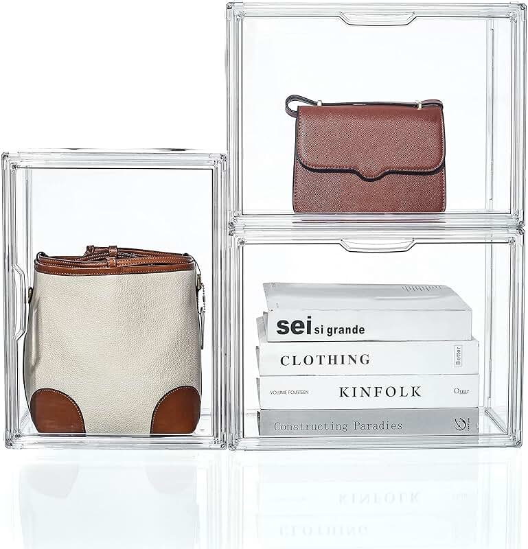 Large Clear Acrylic Purse and Accessory Organizer (3 Pack)