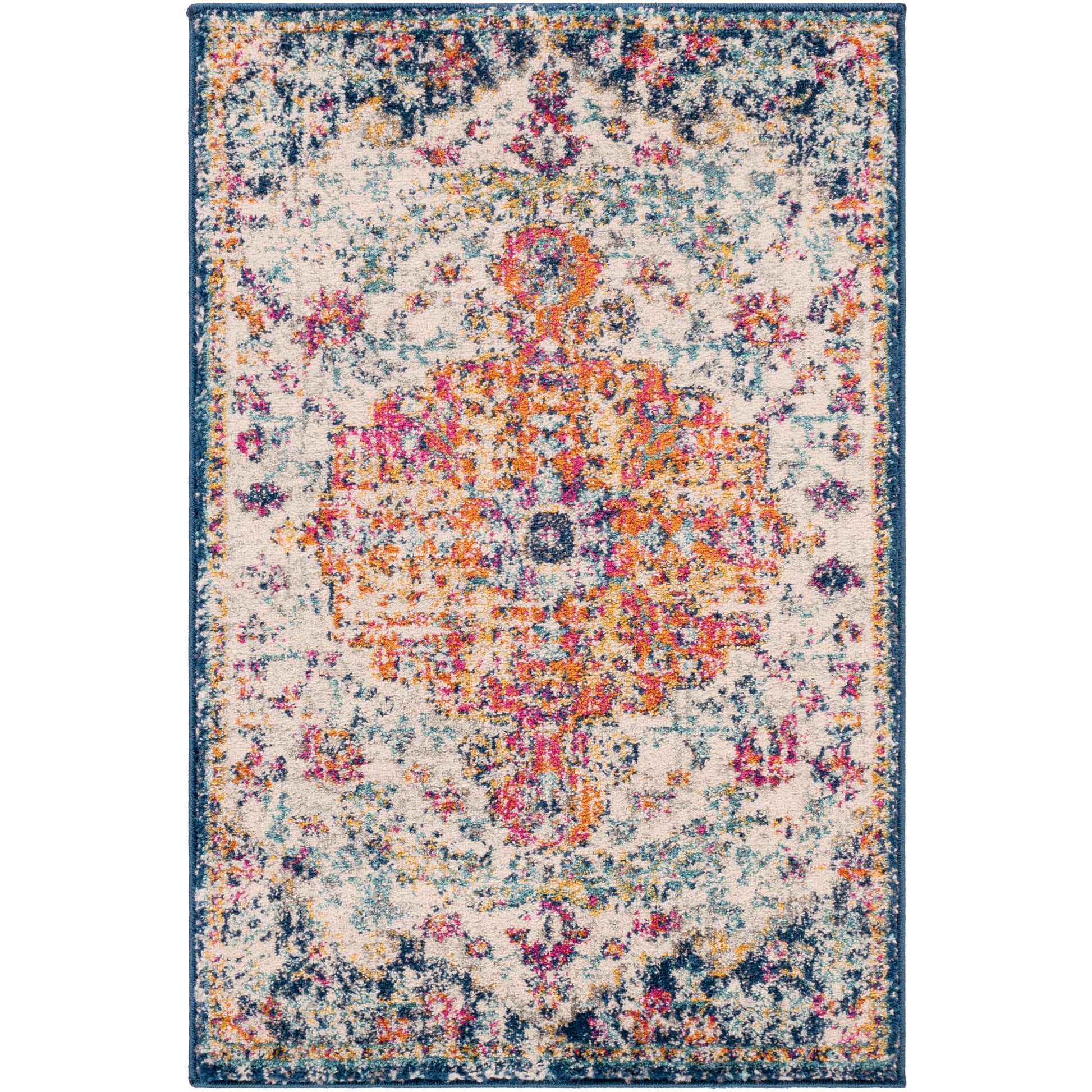 Odelia Vintage Bohemian Area Rug,6'7" x 9',Orange/Navy