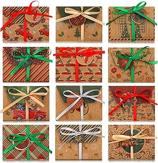 60 Christmas Card Boxes with Ribbon and Tags