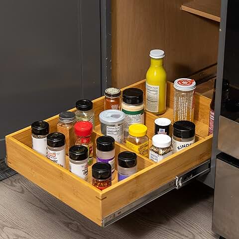 Pull Out Bamboo Cabinet Drawer Organizer for Kitchen and Pantry