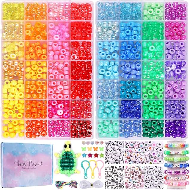 Pony Beads Kit with 56 Colors and Alphabet Letters