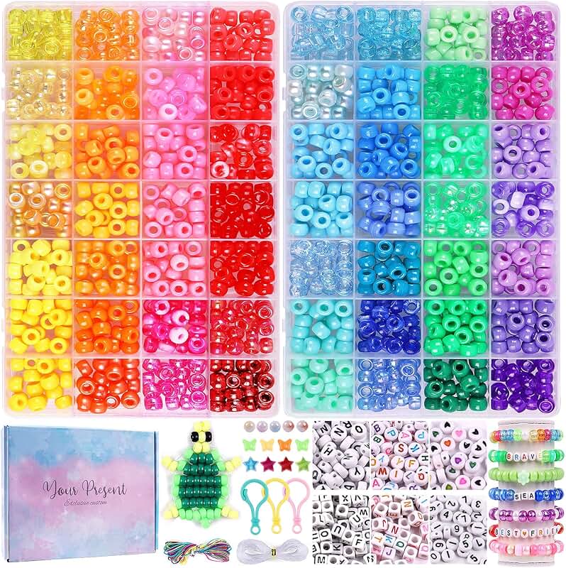Pony Beads Kit with 56 Colors and Alphabet Letters