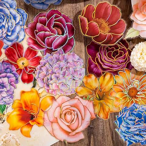 80 Large Flower Stickers with Gold Holographic Outlines