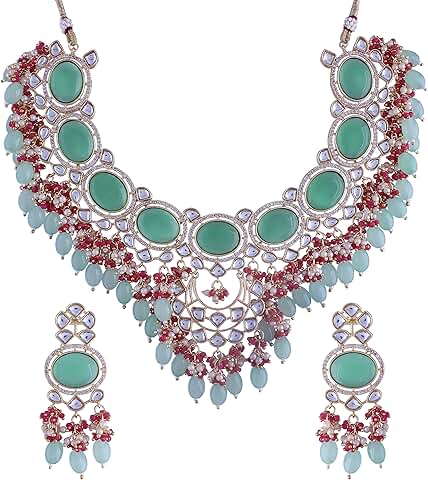 Gold-Plated Pink Kundan Beaded Jewelry Set