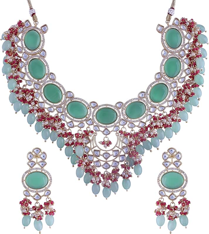 Gold-Plated Pink Kundan Beaded Jewelry Set