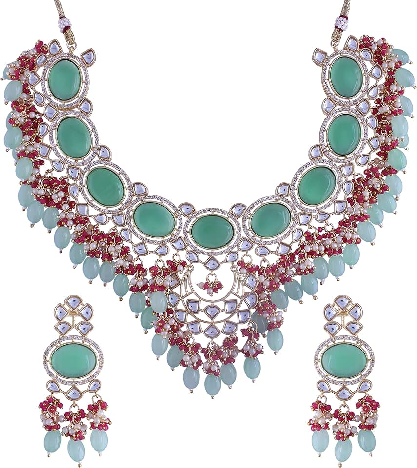 Gold-Plated Pink Kundan Beaded Jewelry Set