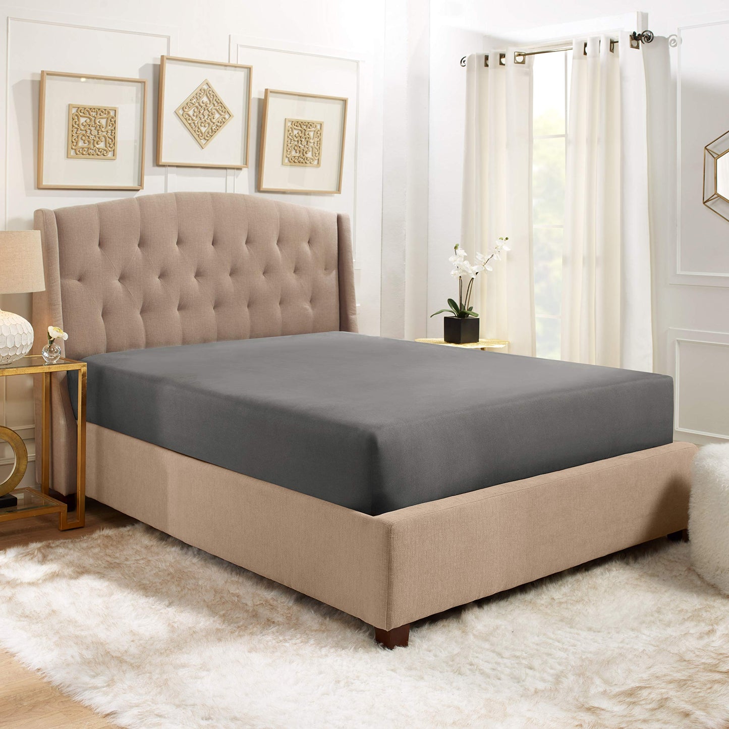 14"  16" Deep Pocket Fitted Sheet  Hotel Silky Soft Double Brushed Microfiber Sheet  Deep Pocket Bed Sheet, Set of 2 Cal King  Gray