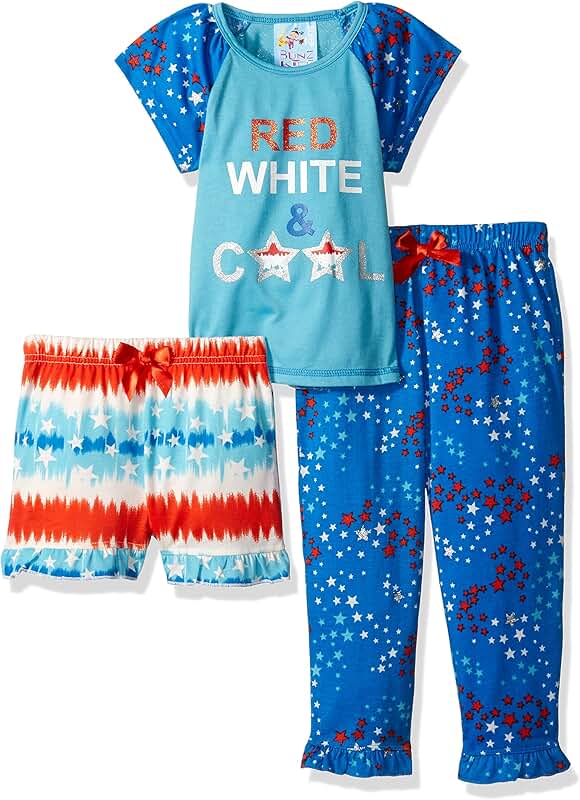 Girls' Red and White 3-Piece Sleepwear Set, 3T