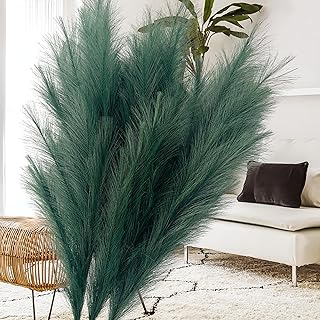Three tall emerald green pampas grass stems for home decor